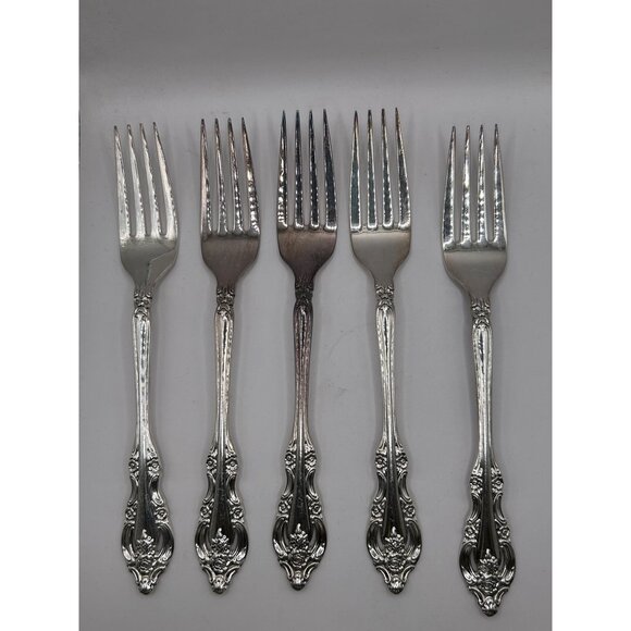 Oneida Silver Artistry Silverplate Dinner Forks Set Of 5 Vintage 1965 Elegant Fl - Picture 2 of 4